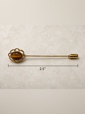 Gold-Tone Floral Tiger's Eye Stick Pin lapel brooch
